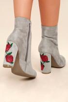 Wild Diva Lounge Gitana Light Grey Suede Embroidered Mid-calf Boots