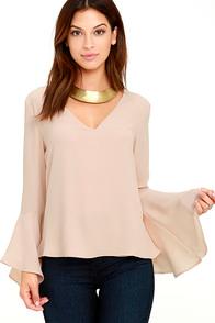 Lulus Contented Sigh Beige Long Sleeve Top