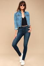 Paige Hoxton Dark Wash Distressed High-waisted Skinny Jeans | Lulus
