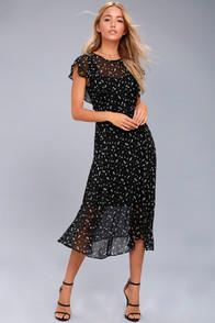 Lost + Wander Leona Black Floral Print Midi Dress