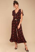 Jack By Bb Dakota | Gigli Black And Red Floral Print Jumpsuit | Size X-small | 100% Polyester | Lulus