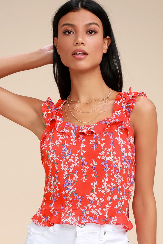 Moon River Rosamund Red Floral Print Tank Top | Lulus