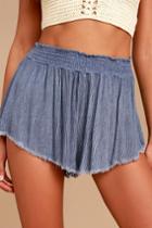 Lulus | Darrah Denim Blue Print Shorts | Size Small | 100% Rayon