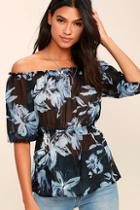 Lulus Giving Me Life Black Floral Print Off-the-shoulder Top