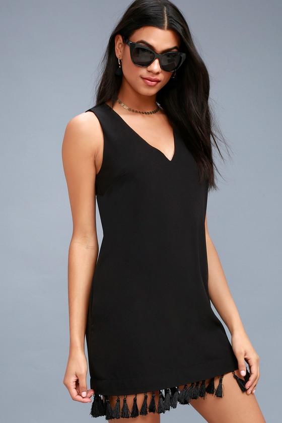 Making Moves Black Tassel Shift Dress | Lulus