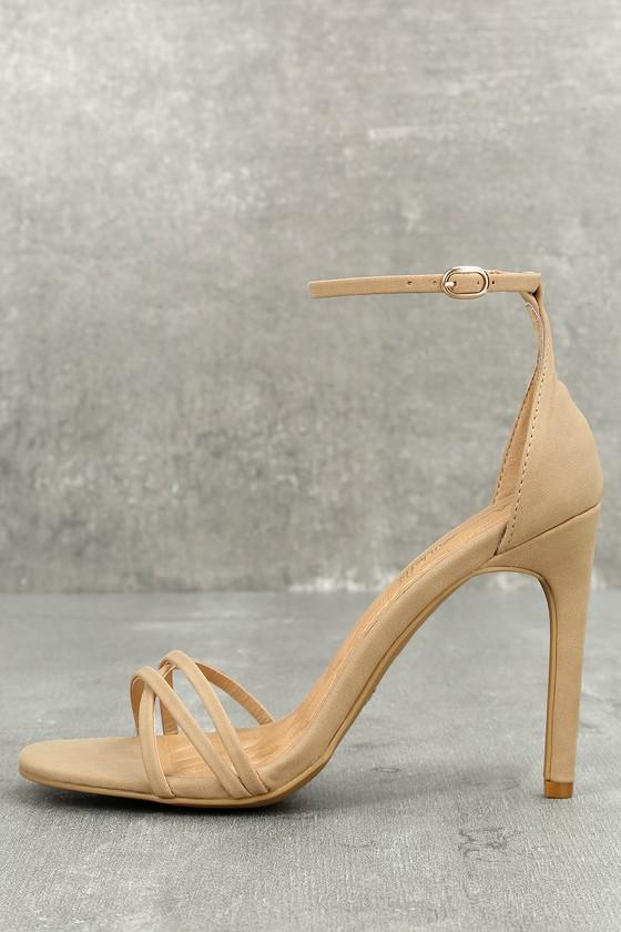 Anne Michelle | Akira Natural Nubuck Ankle Strap Heels | Size 10 | Beige | Vegan Friendly | Lulus