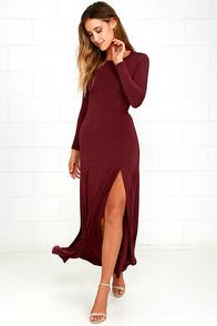 Lulus Swept Away Burgundy Long Sleeve Maxi Dress