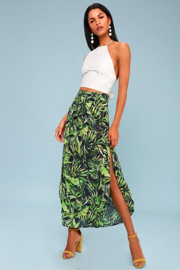 Lucy Love Hyde Beach Blue And Green Tropical Print Maxi Skirt | Lulus