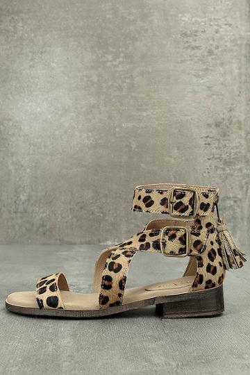 Diba | True Dizzy Lizzy Leopard Pony Fur Sandal Heels | Size 10 | Beige | Lulus