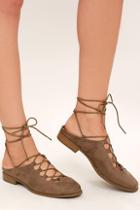 Wild Diva Lounge Saulo Taupe Suede Lace-up Mules