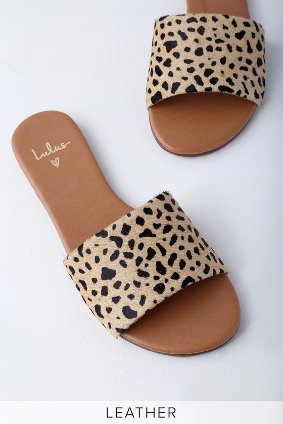 Tara Leopard Calf Hair Leather Slide Sandal Heels | Lulus