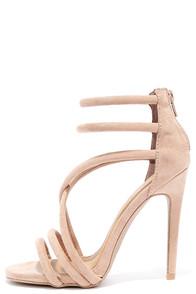 Qupid Caught My Eye Taupe Suede Caged Heels