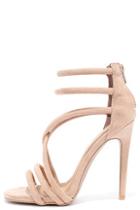 Qupid Caught My Eye Taupe Suede Caged Heels