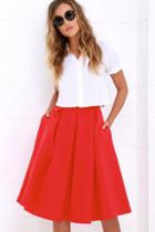 Lulu*s Pleats, Oh Please Red Midi Skirt
