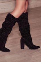 Liliana Dianne Black Rhinestone Knee High Heel Boots | Lulus
