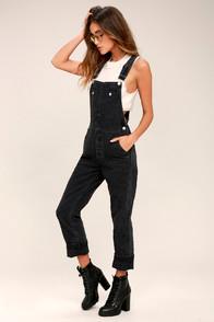 Free People Boyfriend Washed Black High-waisted Overalls