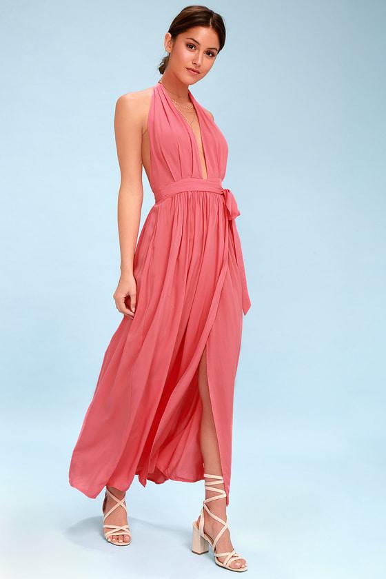 Magical Movement Coral Pink Wrap Maxi Dress | Lulus