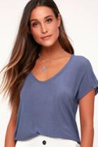 Project Social T Come Hither Sheer Denim Blue Tee | Lulus
