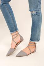 Olivia Jaymes Rayna Grey Suede Pointed Flats