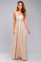 Lulus Fan Favorite Matte Rose Gold Sequin Maxi Dress