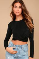 Lulus Always Celebrated Black Long Sleeve Crop Top