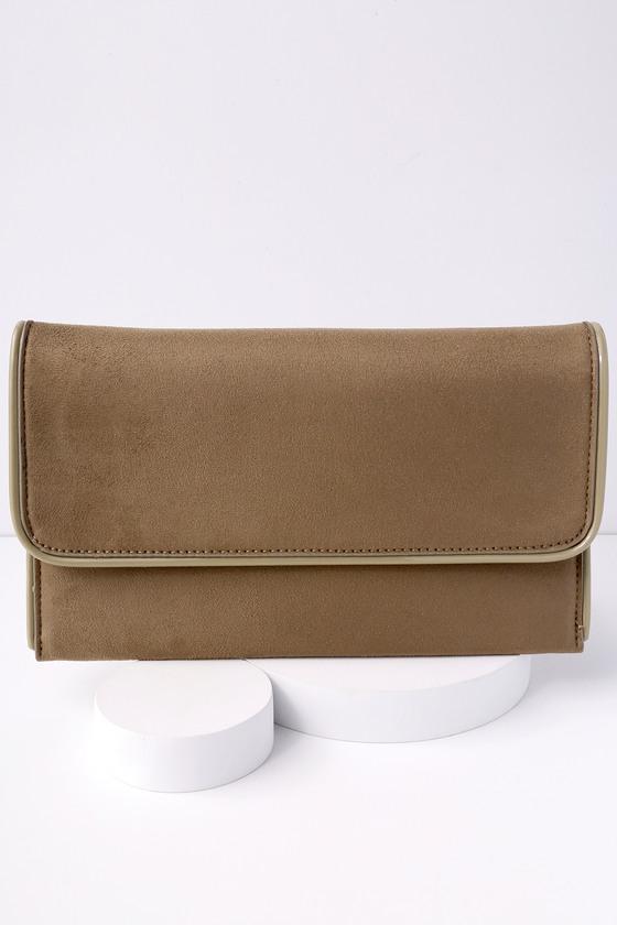 New York Muse Taupe Suede Clutch | Lulus