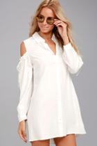Lulus Take Care White Cold-shoulder Shirt Dress