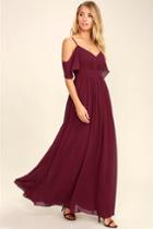 Lulus | Ways Of Desire Wine Red Maxi Dress | Size X-small | 100% Polyester