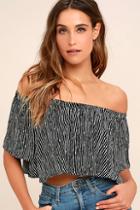 Lulus Caffe Americano Black And White Striped Off-the-shoulder Top