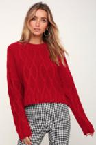 Lush Bavaria Red Cable Knit Sweater | Lulus
