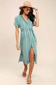 O'neill Alexandra Turquoise Blue Striped Shirt Dress