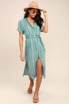 O'neill Alexandra Turquoise Blue Striped Shirt Dress