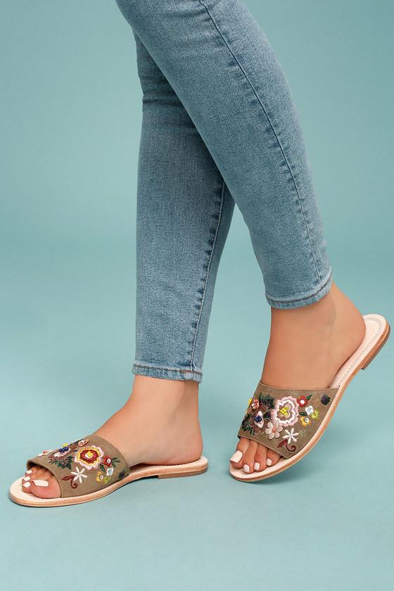Seychelles | Under Control Tan Leather Embroidered Slide Sandal Heels | Size 8 | Brown | Lulus