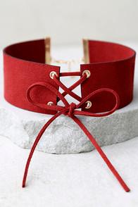 Lulus Come-hither Rust Red Lace-up Choker Necklace
