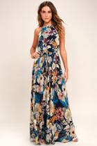 Lulus Gazebo Spirit Navy Blue Floral Print Maxi Dress