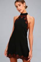 Lulus Roam On Black Embroidered Halter Dress