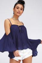 Thought-provoking Navy Blue Off-the-shoulder Top | Lulus
