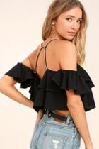 Lulus Filled With Surprises Black Off-the-shoulder Crop Top