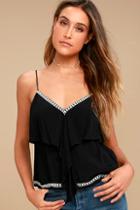 Lush Dancing Sands Black Embroidered Tank Top