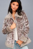 Lost Ink | Backstage Babe Mauve Crushed Velvet Faux Fur Jacket | Size Xx-small | Pink | 100% Polyester | Lulus
