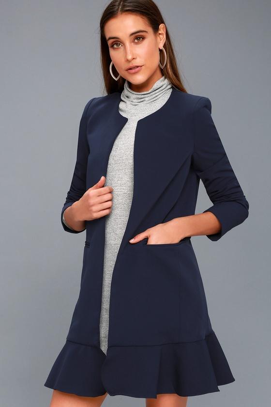 Royce Navy Blue Flounce Blazer | Lulus