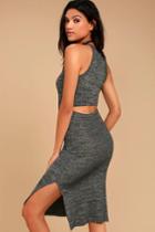 Lulus | Stunning View Heather Charcoal Grey Bodycon Midi Dress | Size X-large