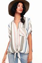 O'neill Demi Olive Green Multi Stripe Tie-front Button-up Top | Lulus
