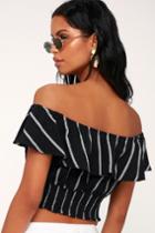 Days Go By Black Striped Off-the-shoulder Crop Top | Lulus