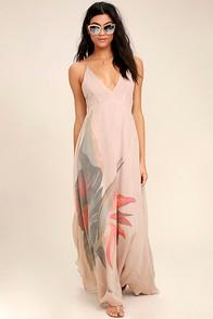 Lulus Island Delight Blush Pink Floral Print Maxi Dress