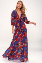 Blossoming Beauty Red Floral Print Long Sleeve Maxi Dress | Lulus