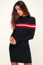Blaire Black Striped Ribbed Bodycon Sweater Dress | Lulus