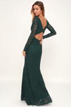 Natural Beauty Forest Green Lace Long Sleeve Maxi Dress | Lulus
