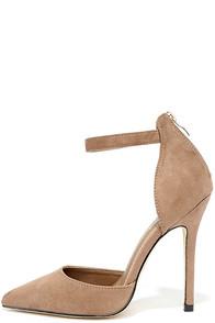 Betani Harvest Party Taupe Suede Ankle Strap Heels