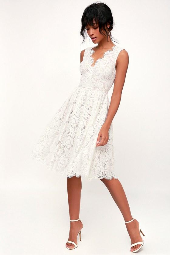 Love Swept White Lace Midi Skater Dress | Lulus